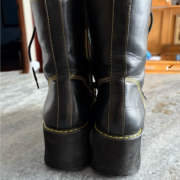 Nasty Gal Black Platform Combat Boots With Yellow Stitching.  Size 5. - Picture 5 of 7